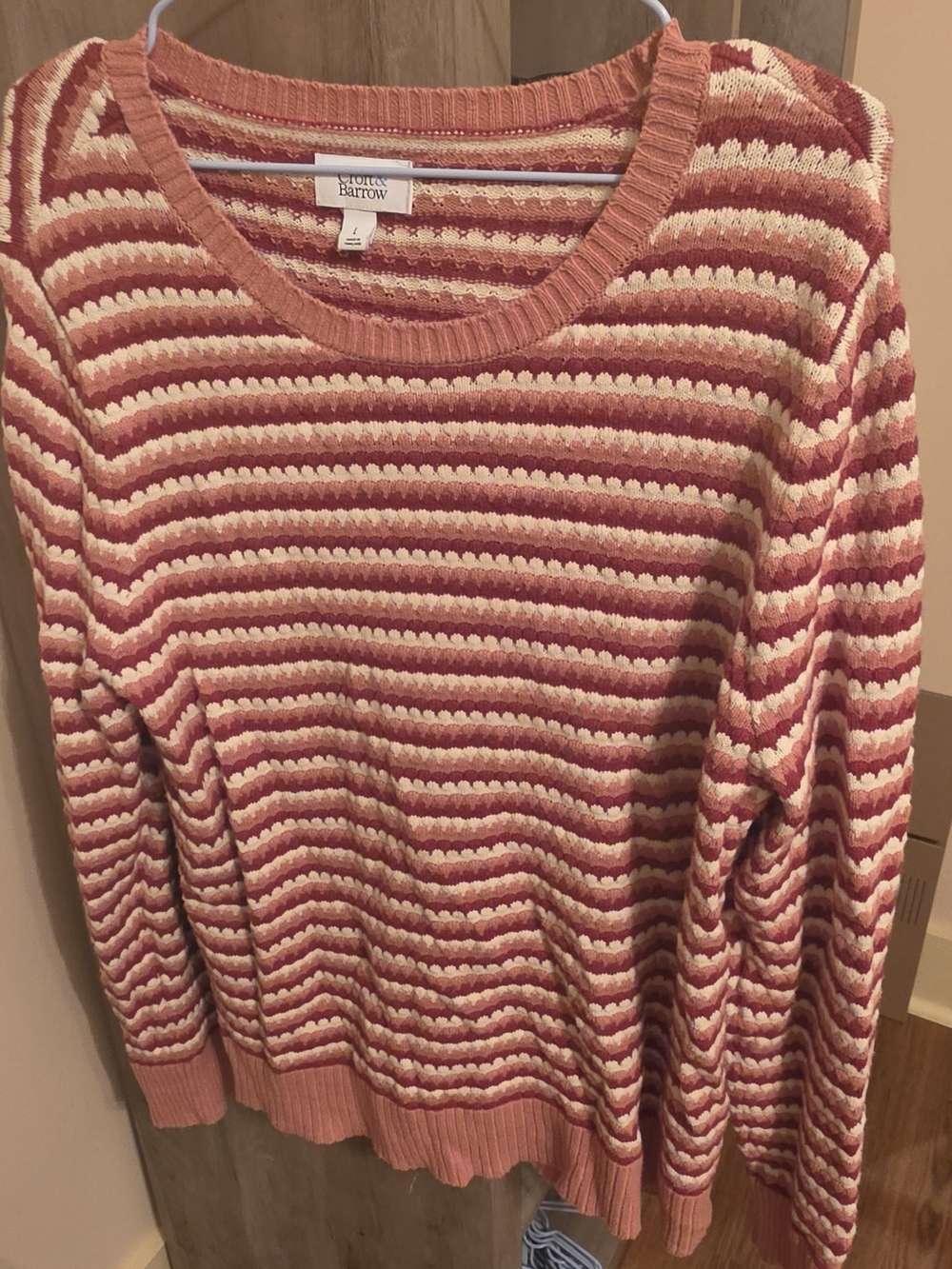 croft & barrow Pink and Cream Striped Crewneck Sweater